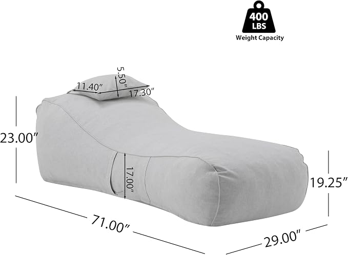 Christopher Knight Home Morton Outdoor Bean Bag Chair Set of 2, Fabric Bean Bag Chair for Adults and Kids, Indoor/Outdoor Sun Lounger with Headrest, Patio Chaise Lounge Chair Set of 2, Light Gray