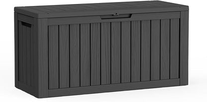 Pepe Tee Waterproof Resin Deck Box, Outdoor Storage Bin for Patio Furniture Cushions, All-Weather Garden Organizer & Seating Bench, Black