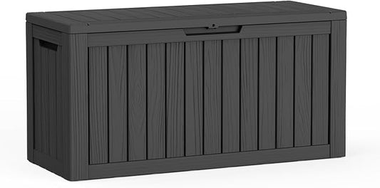Pepe Tee Waterproof Resin Deck Box, Outdoor Storage Bin for Patio Furniture Cushions, All-Weather Garden Organizer & Seating Bench, Black