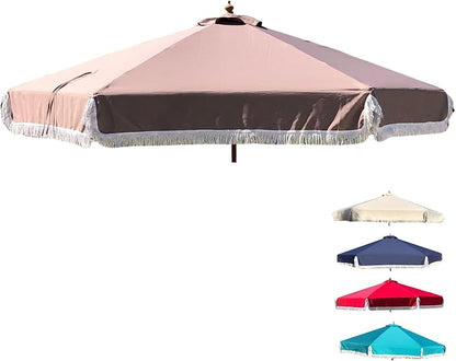 FORMOSA 9ft 6 Rib Market Premium Patio Umbrella Replacement Canopy - 300D UV Protective and Water Resistant Patio Canopy - Umbrella Replacement Cover (CANOPY ONLY) (Taupe Fringe)