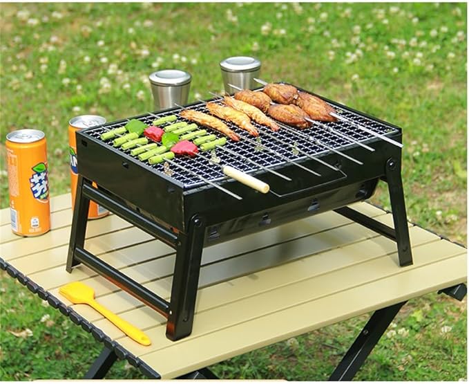 Portable Charcoal Grill for Camping BBQ, Smokeless Outdoor Barbecue Grill with Folding Stove Rack, Easy Carry & Install, Rivet Design,43.5 * 29 * 23.5Cm-D