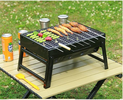 Portable Charcoal Grill for Camping BBQ, Smokeless Outdoor Barbecue Grill with Folding Stove Rack, Easy Carry & Install, Rivet Design,43.5 * 29 * 23.5Cm-D