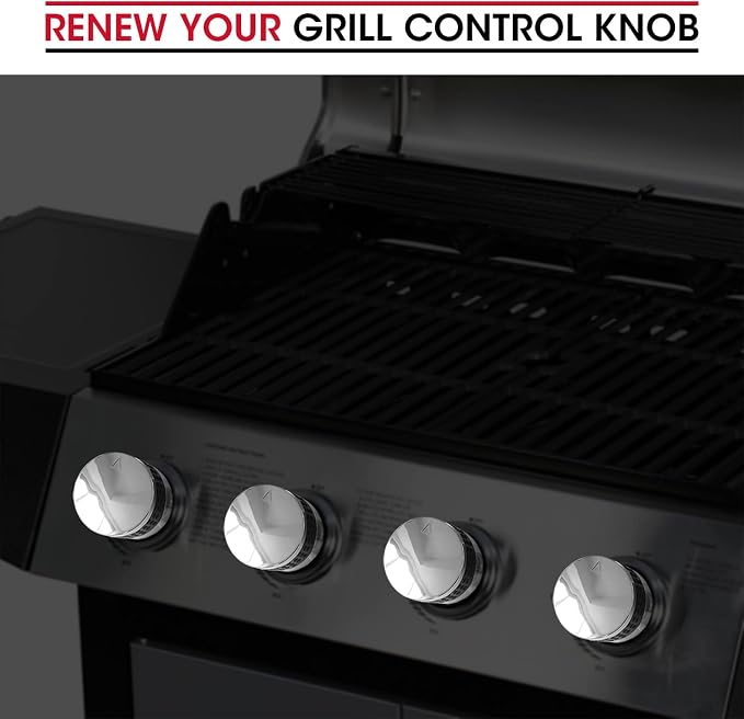 Unicook Grill Control Knob 4 Pack, Gas Burner Replacement, Chrome Plated Plastic with Nonslip Grip, Fits BBQ Gas Grills with D Shaped Valve Stem, Including 4 Knobs and 12 Adaptors