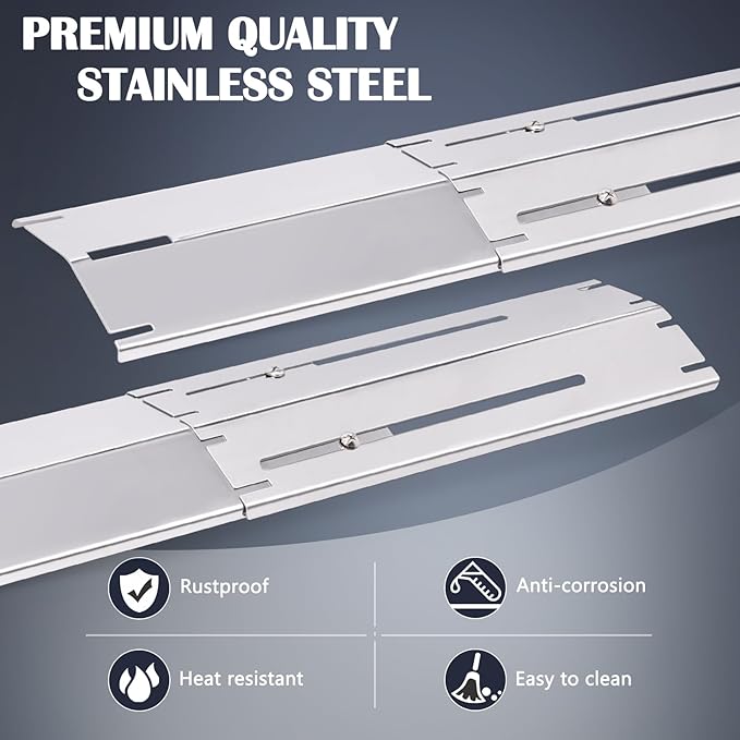 Adjustable Universal Grill Heat Plates For Nexgrill, Dyna Glo, Charbroil, Brinkmann Grill Replacement Parts, Stainless Steel Heat Shield Tent, Burner Covers Guard, Heat Diffuser, Flame Tamer 3 Pack.