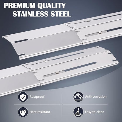 Adjustable Universal Grill Heat Plates For Nexgrill, Dyna Glo, Charbroil, Brinkmann Grill Replacement Parts, Stainless Steel Heat Shield Tent, Burner Covers Guard, Heat Diffuser, Flame Tamer 3 Pack.