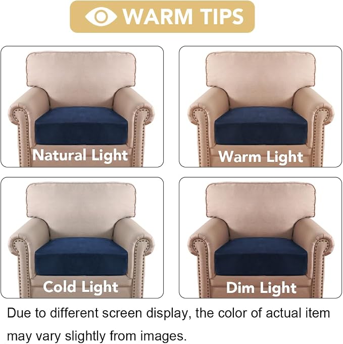 H.VERSAILTEX Velvet Stretch Couch Cushion Cover Plush Cushion Slipcover for Chair Cushion Furniture Protector Seat Cushion Sofa Cover (1 Piece Armchair Cushion Covers, Navy)