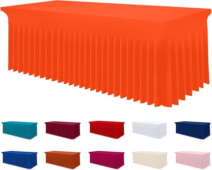 Smiry Spandex Elastic Fitted Table Cloth Skirt for 6FT Rectangle Table | Stretch Washable Table Cloth, Banquet Table Cover for Wedding, Party, Indoor & Trade Shows, (Orange, 72Lx30Wx30H)