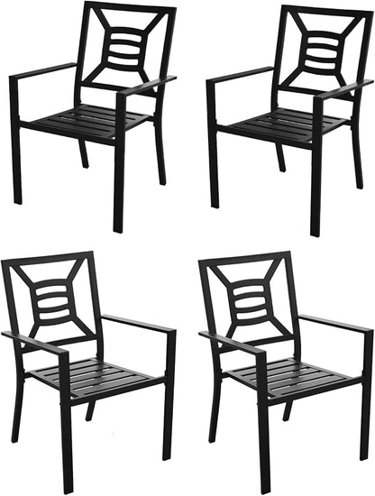 Patio Dining Chairs Set of 4, Stackable Metal Patio Chairs with High Back for Deck Bistro Porch Lawn, Black Wrought Iron Outdoor Dining Chairs