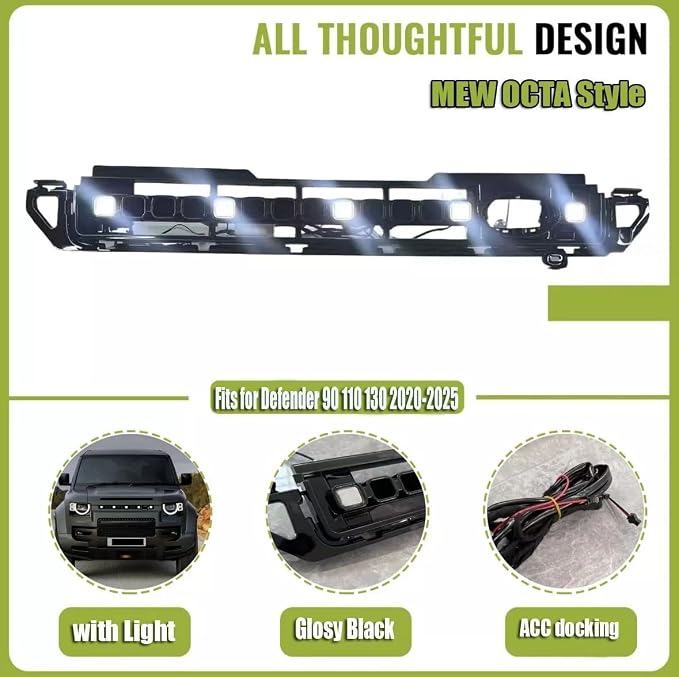 LED Grille Lights Front Grill Trim Strips Lighting Accessories Fits for LR Defender 90 110 130 2020 2021 2022 2023 2024 2025 2026