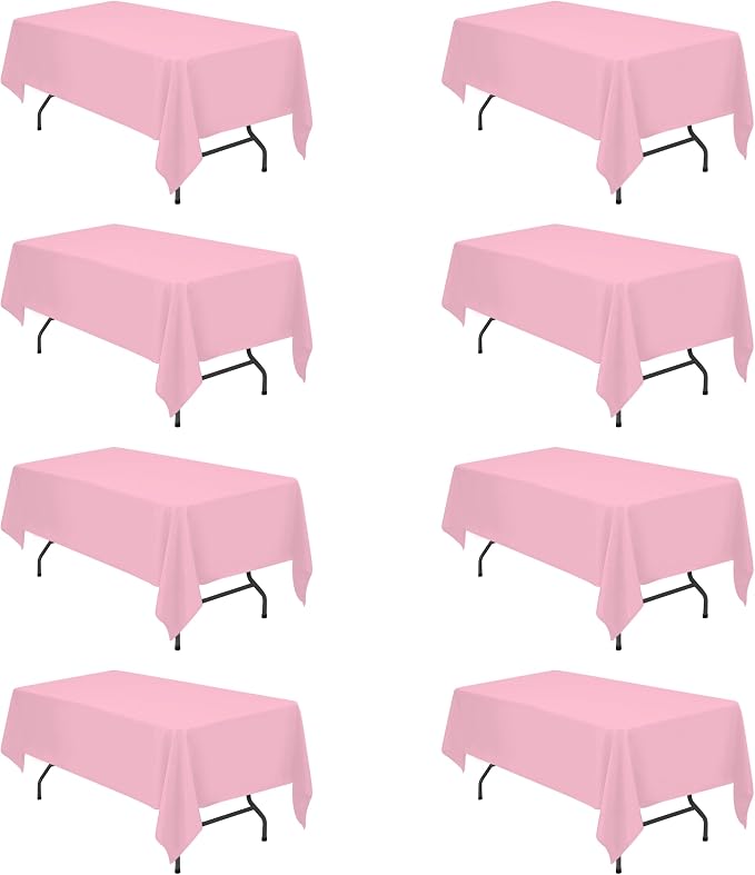 BRILLMAX 8 Pack Pink Tablecloths 60x102 Inch for 6ft Rectangle Tables | 150 GSM Polyester Fabric, 15" Standard Drop, Water, Stain & Wrinkle Resistant Cloth Cover for Wedding Reception Banquet Party