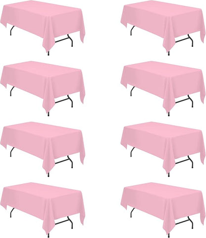 BRILLMAX 8 Pack Pink Tablecloths 60x102 Inch for 6ft Rectangle Tables | 150 GSM Polyester Fabric, 15" Standard Drop, Water, Stain & Wrinkle Resistant Cloth Cover for Wedding Reception Banquet Party