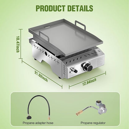COWSAR Portable Propane Griddle, 304 Stainless Steel Gas Grill, 8000 BTU Table Flat Top Grill for Outdoor BBQ, Camping and RVs