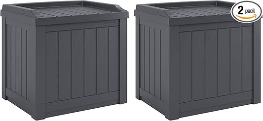 Suncast 2 Pack Small Deck Box Storage w/Bench Seat for Indoor & Outdoor Use, 22 Gal., Cyberspace