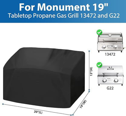 Tabletop Grill Cover for Monument 20" Propane Grill, Heavy Duty 600D | Fits Monument 13472 & G22 2-Burner Portable Propane Grills, Outdoor Waterproof 20" Tabletop Small Grill Cover