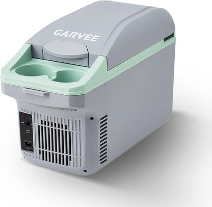 Garvee 8L Electric Cooler & Warmer, Portable Car Refrigerator with Auto-Lock Handle, 12V DC for Cars & Trucks, Equipped with 110V AC Household Power Cord, Plug-in Cooling Fridge, Gray&Green