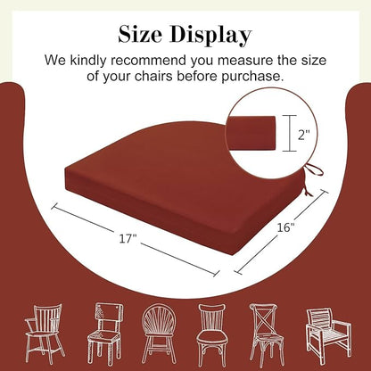Cozyide Outdoor Chair Cushions, Waterproof Patio Seat Cushions with Adjustable Straps, Round Corner Patio Chair Cushions for Garden, Brick Red, 17x16x2 Inch (Pack of 4)