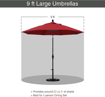 California Umbrella 9' Round Aluminum Market Umbrella, Crank Lift, Collar Tilt, White Pole, Red Olefin