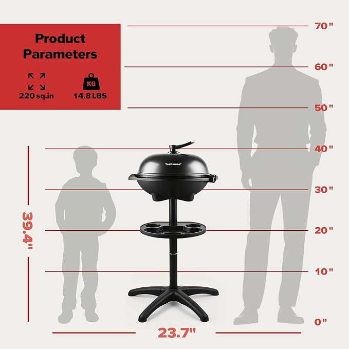 Electric Grill, Techwood 2-in-1 Portable Indoor/Outdoor Grill, 1750W Removable Stand Grill with Nonstick Plate, Electric Griddle for Camping, Patio & Backyard, Stand/Tabletop Options for Cookouts