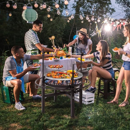 33"L X 33"W X 43"H Charcoal BBQ Grill with Cooking Area, Outdoor Cooking Grill Charcoal Trays Round Iron Spray Grill Black, Travel Grill Camping Outdoor Grill