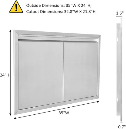 JIE JIN BBQ Access Door 35" W X 24" H Outdoor Kitchen Doors Double Doors Thickened 304 Stainless Steel Outdoor Kitchen Accessories Door for Indoor/Outdoor Kitchen Outdoor Cabinet BBQ Island