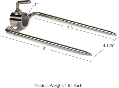 TITAN GREAT OUTDOORS Ash & Ember Pair Dual Prong BBQ Rotisserie Forks Fit 1" Round Rotisserie Spit Rod, Stainless Steel Tapered Prongs for Easy Insertion