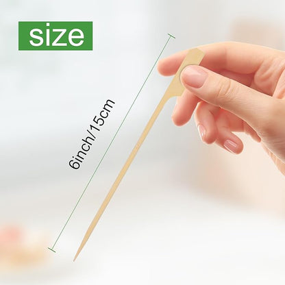200PCS 6 Inch Bamboo Skewers for Appetizers, Natural Wooden Paddle Cocktail Picks & Toothpicks - Ideal for Party Drinks, Fruit Kababs, Sausage, BBQ Snacks & Charcuterie Boards Accessories