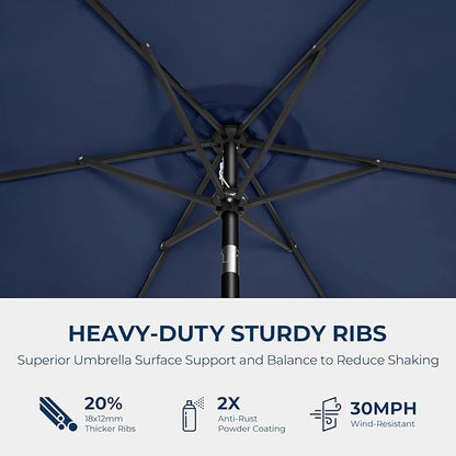 HOMSHADE 7.5ft Outdoor Patio Umbrella - Market Table Pool Deck Umbrella UPF50+ UV Protection with Push Button Tilt, Crank and 6 Sturdy Ribs (Navy Blue, No base)