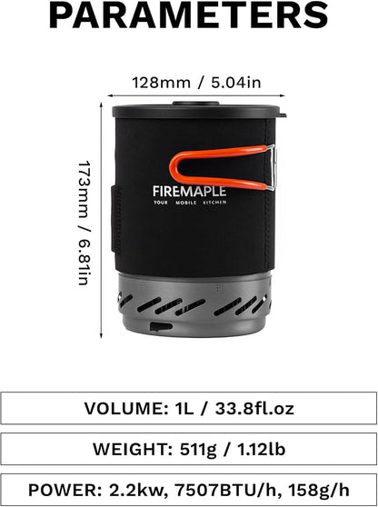 Fire-Maple Fixed Star 1 Backpacking and Camping Stove System, Black 18oz | 30% Faster Boil with HX Base, Piezo Ignition, Safe & Durable, All-in-One Pot, Compatible with Most Canisters, Portable