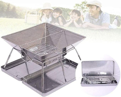 Portable BBQ Grill Folding Stainless Steel Griddle Barbecue Charcoal Grill Smoker Barbecue with Chrome Plated Cooking Grid for Table Camping Outdoor Garden Grill BBQ Utensil
