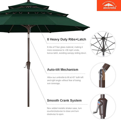 ABCCANOPY 5-Year 10-Year No Fading 9FT 3 Tiers Patio Umbrella, Outdoor Table Umbrella with 8 Sturdy Ribs for Deck, Backyard, Garden, Yard