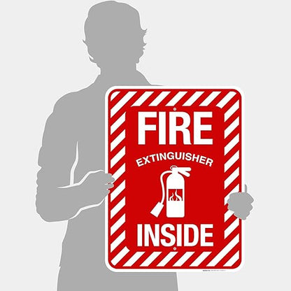 Fire Extinguisher Inside Sign, Fire Safety Sign, 18x24 Inches, Rust Free .063 Aluminum, Fade Resistant, Indoor/Outdoor Use, Made in USA
