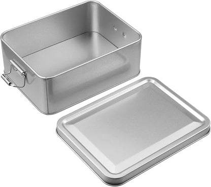 2 Pack Silver Tin Box Containers Metal Storage Box with Lids Rectangular Containers with Buckle Latch for Home Storage Outdoor Usage(5.71"×4.33"×2.17")