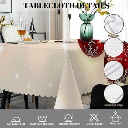 Swono Christmas Table Cloth Christmas Fir Twigs Red Balls Rectangle Tablecloth Picnic Tablecloth BBQ Table Cloths Polyester for Kitchen 50x72 Inch