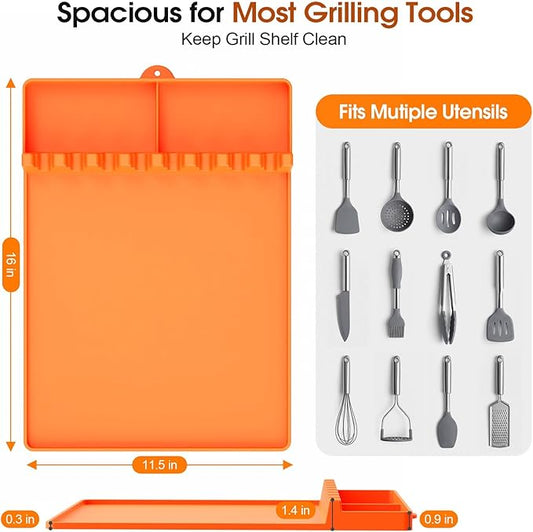 Silicone Grill Mats Compatible with Blackstone, Spatula Tools Mat with Drip Pad, Griddle Mats BBQ Grill Accessories, Side Shelf Pad for Kitchen Counter Outdoor Grill, Easy Clean, Orange