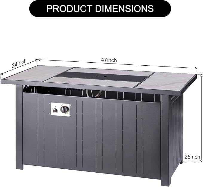 OutVue 47" Propane Fire Pit Table with Real Ceramic Tabletop, 50000 BTU Gas Firepit Table with Lid & Lava Stones, Outdoor Fire Pit for Dining or Party, Firepit for Outside, Patio