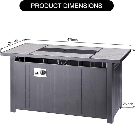 OutVue 47" Propane Fire Pit Table with Real Ceramic Tabletop, 50000 BTU Gas Firepit Table with Lid & Lava Stones, Outdoor Fire Pit for Dining or Party, Firepit for Outside, Patio