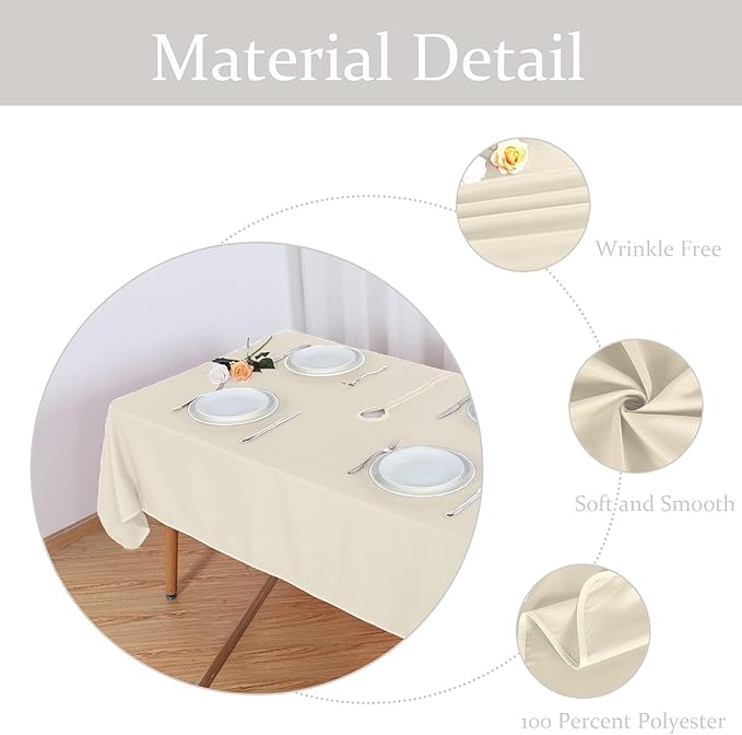 Fitable Outdoor Tablecloth for 6ft Rectangle Tables, Beige, 60 x 84 Inch | Washable Waterproof Wrinkle Free Table Cover, Zipper and Umbrella Hole, For Spring Summer Party Picnic Camping Patio Indoor