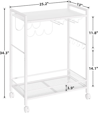 Joaxswe Bar Cart,2-Tier Home Bar Serving Cart with Lockable Wheels,White | Microwave Cart,Mobile Kitchen Shelf,Rolling Beverage Cart with Wine Rack and Glass Holder for Kitchen,Dinning Room
