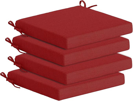 Goodgoods 18.5 x 18.5 Outdoor Chair Cushions Set of 4, Fade-Resistant & Water-Resistant Patio Seat Cushion Pads with Ties, 30D High-Resilience Foam for Dining Room Kitchen Chairs, Chili
