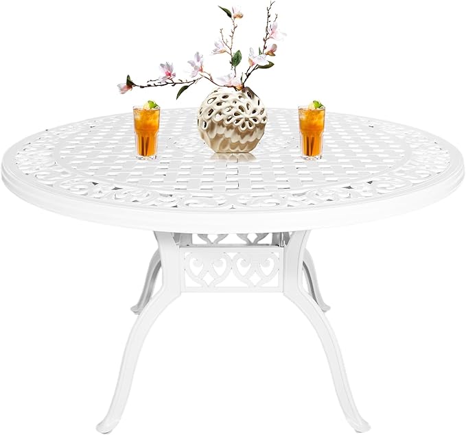 48.23" Patio Dining Table, All-Weather Cast Aluminum Table with 2.36" Umbrella Hole, Patio Furniture Table, Outdoor Dining Table for Backyard and Poolside
