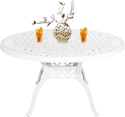 48.23" Patio Dining Table, All-Weather Cast Aluminum Table with 2.36" Umbrella Hole, Patio Furniture Table, Outdoor Dining Table for Backyard and Poolside