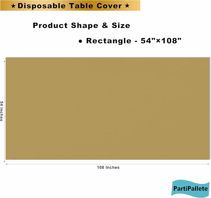3-Pack Premium Plastic Gold Tablecloth Disposable 54" x 108" Rectangle Table Cover Party PEVA Golden Table Cloths for Fall Parties Harvest Graduations Anniversary Thanksgivings Events