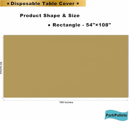 3-Pack Premium Plastic Gold Tablecloth Disposable 54" x 108" Rectangle Table Cover Party PEVA Golden Table Cloths for Fall Parties Harvest Graduations Anniversary Thanksgivings Events
