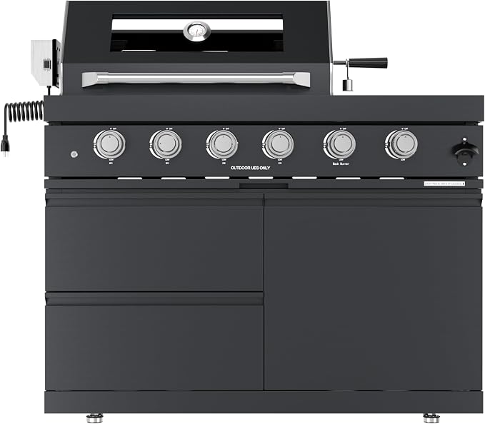97" 4-Burner 72000 BTU Deluxe Outdoor Kitchen Island,304 Stainless Steel Modular LPG BBQ Grill Combination With Granite Countertops, Canopy, Refrigerator and Sink (97"-Black with Canopy, Propane Gas)
