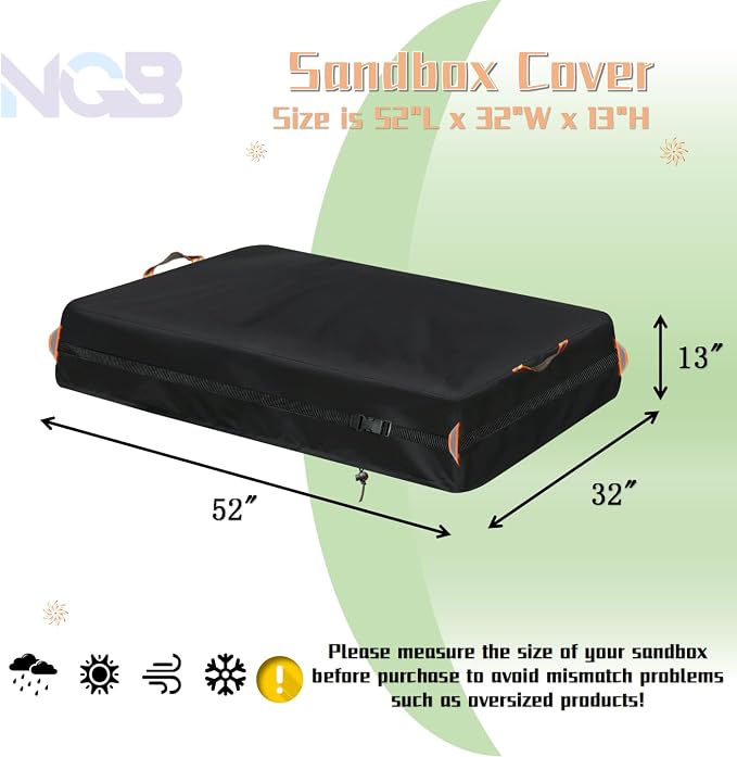 Kids Sandbox Cover for Naturally Playful Sandbox II,Made of 600D Waterproof Oxford Cloth, Reflective Carry Handle with Two Warning Signs and 4.6 Meters Long Mesh Grommets.(51" L x 32" W x 13" H)