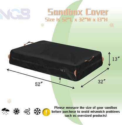 Kids Sandbox Cover for Naturally Playful Sandbox II,Made of 600D Waterproof Oxford Cloth, Reflective Carry Handle with Two Warning Signs and 4.6 Meters Long Mesh Grommets.(51" L x 32" W x 13" H)