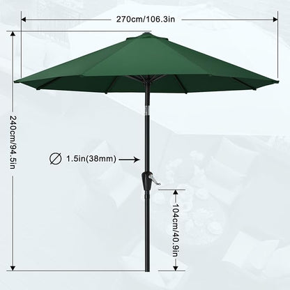 MASTERCANOPY 9ft Patio Umbrella with Tilt & Crank, Forest Green | 8 sturdy ribs;UV/water resistant;Vent;easy setup;for garden/deck/backyard/pool