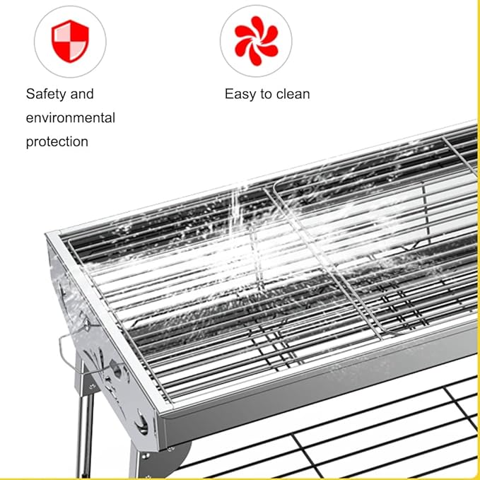 Large Charcoal Grill with Rack, Portable BBQ Grill for Outdoor Picnic, Patio and Backyard Barbecue,Suitable for 5-15 People (Set c 73 * 33 * 71cm)