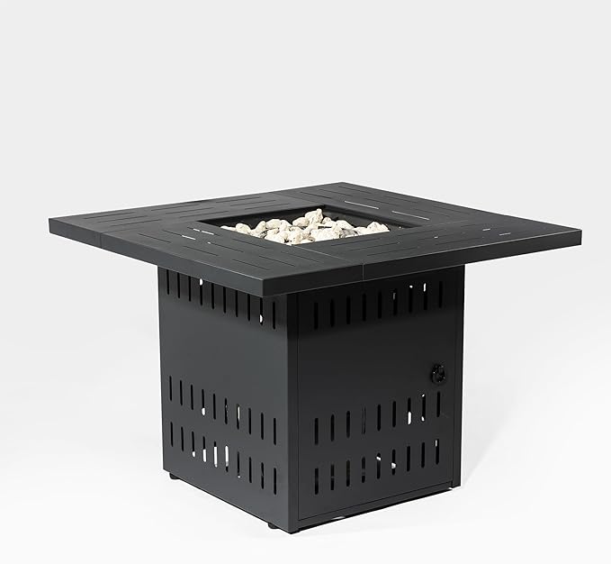 KEIKI 34 Inch Propane Fire Pit Table, 50,000 BTU Rectangular Steel Gas Fireplace, Outdoor Patio Heater for Garden Deck Courtyard