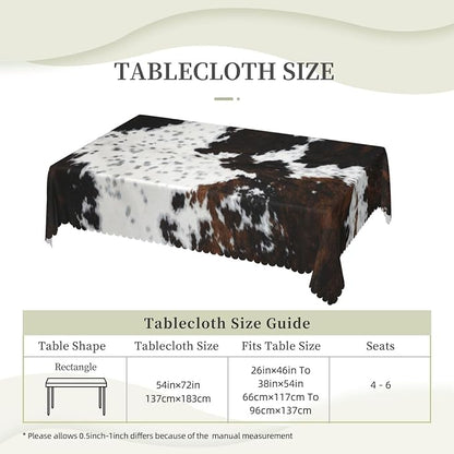 White and Brown Cow Skin Rectangular Tablecloth, Animals Skin Table Cloth Washable Tablecloths Decorative Table Cover for Kitchen, Dining, or Parties 54x72 Inches